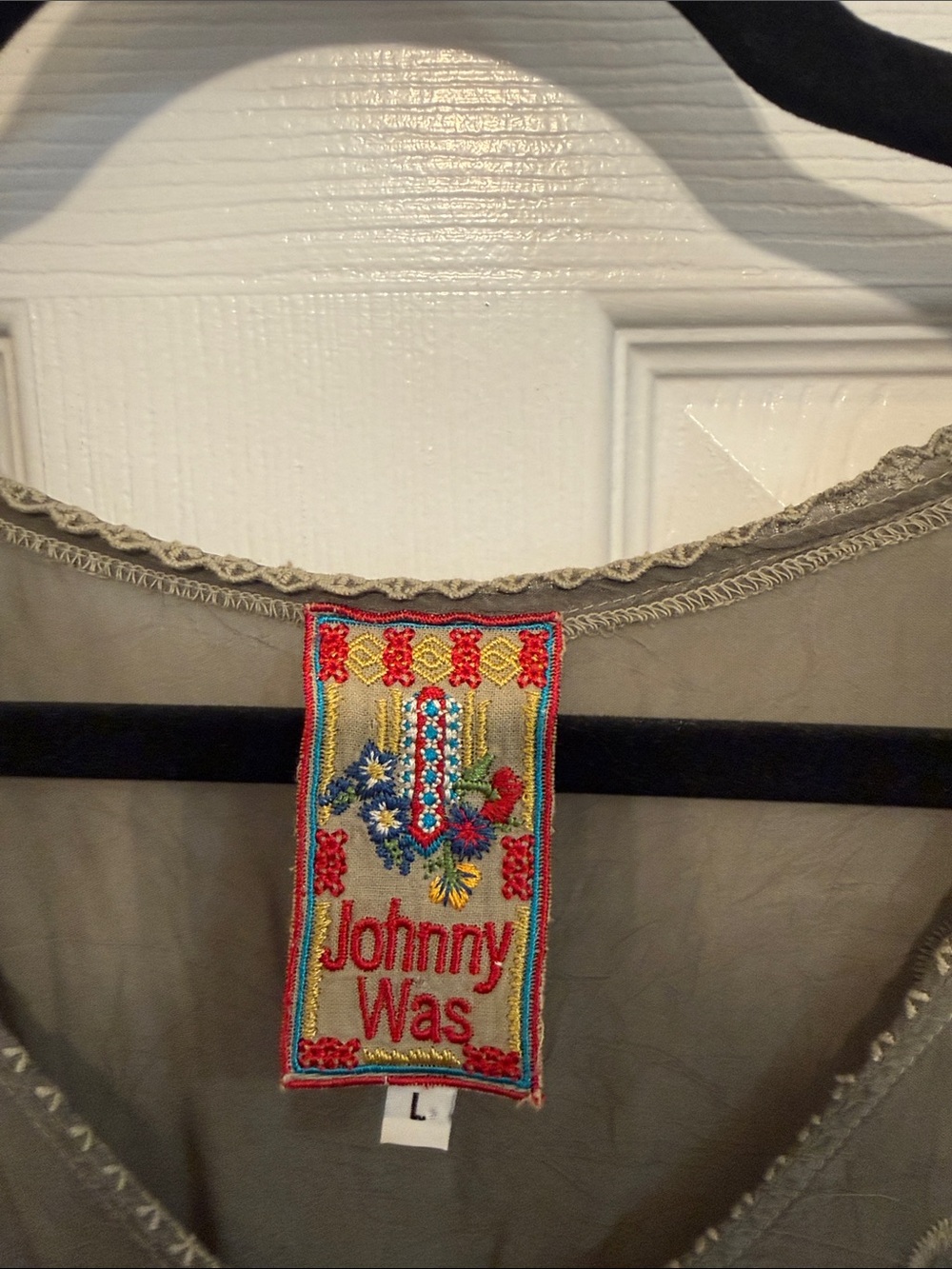Johnny Was Olive Green Embroidered V-Neck Tunic - Picture 2 of 7
